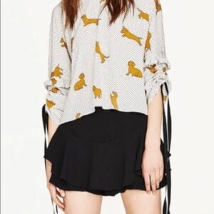 ZARA Dachshund Dog Blouse Size Large